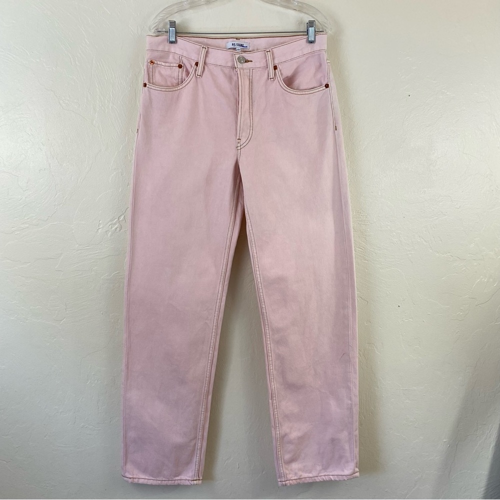 Re/done Size 27 Pale Pink Cotton Denim Straight Leg High Waisted Denim Jean